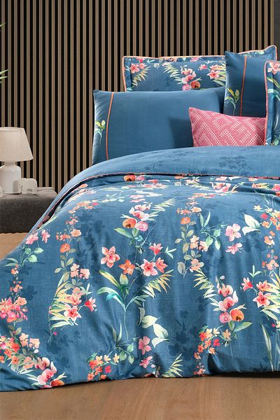 Sarev طقم غطاء لحاف Leticia Blue King Size - 100% قطن ساتان، "300 TC"