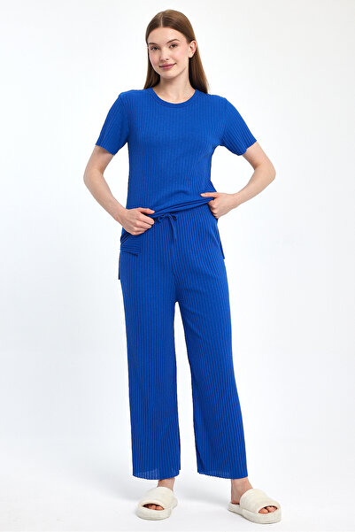 MEBA Dámská pyžamová souprava Saks Blue Corded - Krátký rukáv sezónní