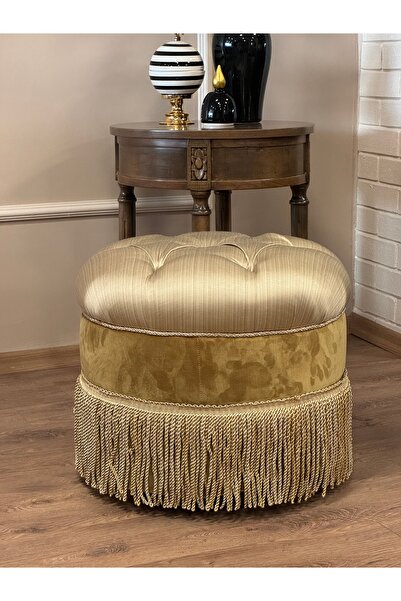 Hanel Mobilya HANEL MOBİLYA YUVARLAK KAPİTONELİ SAÇAKLI PUF BEJ