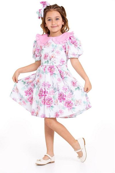 Riccotarz Girl's Baby Collar Floral Print White Dress