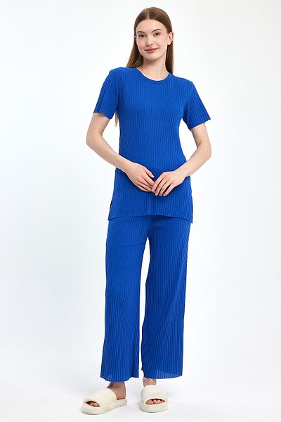 MEBA Dámská pyžamová souprava Saks Blue Corded - Krátký rukáv sezónní