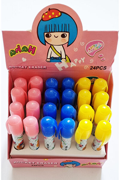 Mahi Max 24 Adet 3 Renk Basmalı Happy Roket Silgi