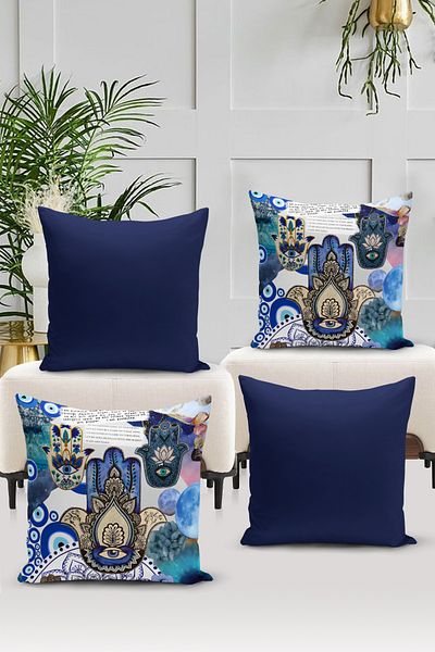 Bertille Home Seria Evil Eye, set de 4 huse de pernă cu imprimare digitală pe două fețe (husă de pernă pentru ochi Evil)