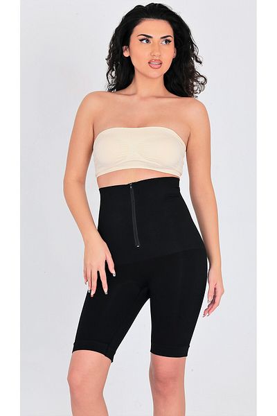 SÜSEN LİNGERİE Black Corset with High Waist and Zipper - Women's Leggings with Long Shorts