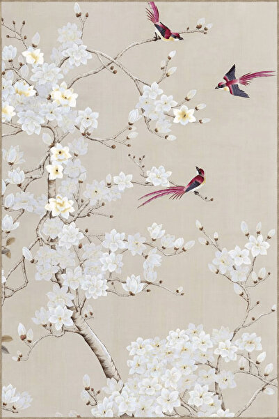 Rugs Modern Halı Bej Temalı Floral Çiçek ve Kuş Desenli Kreatif Modern Dekora...