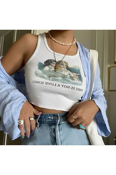Gofeel Harajuku Aesthetic Angel Detail Crop Tank