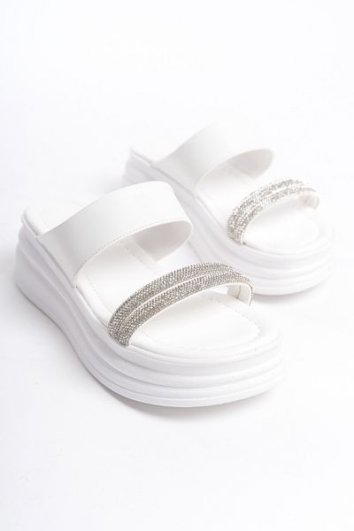 MARSEDO Dublin Women's - Double Banded and Stone Detailed Open Toe Daily Slippers