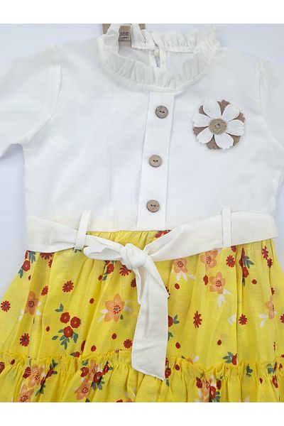 Butik Rochie pentru fete Imprimare cu flori Detaliată Fundă Piept Floral Crestă Galben Roz Opțiuni de culoare