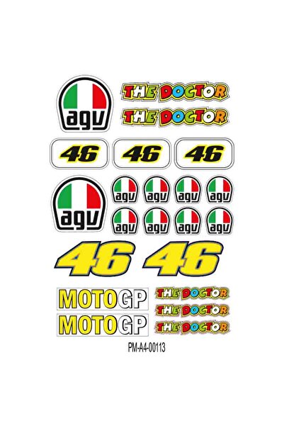 MOTOSEPETİM 46 AGV Uyumlu TASARIMLI EKİPMAN KASK MOTORSİKLET STİCKER SETİ 01