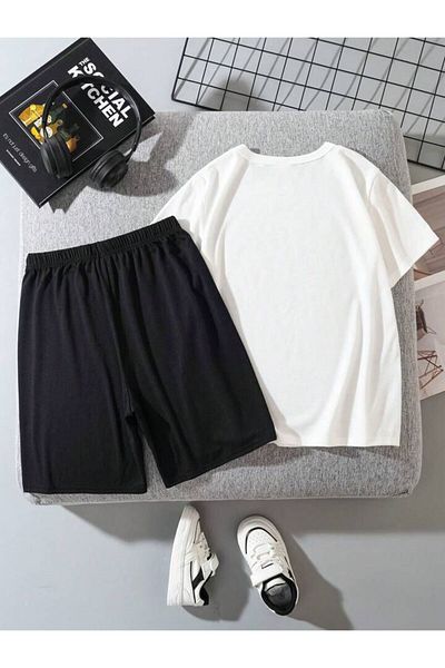 MORNİNG KİDS Boy's Hamburger Printed T-Shirt and Shorts Set