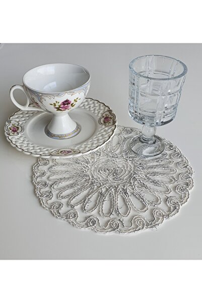 WENESSİ Gül Desen Anglez Kordon 6'lı Bardak Altlığı Simli