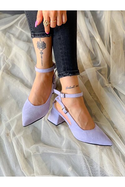 irmona DUBAI LİLA DANA SÜET KISA ÖKÇE BANTLI SIVRI BURUN KLASIK SANDALET