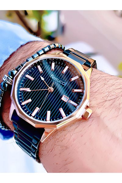 Ferrucci Ferrucci̇ New Model Steel Men's Wristwatch with Calendar + Bracelet as a Gift