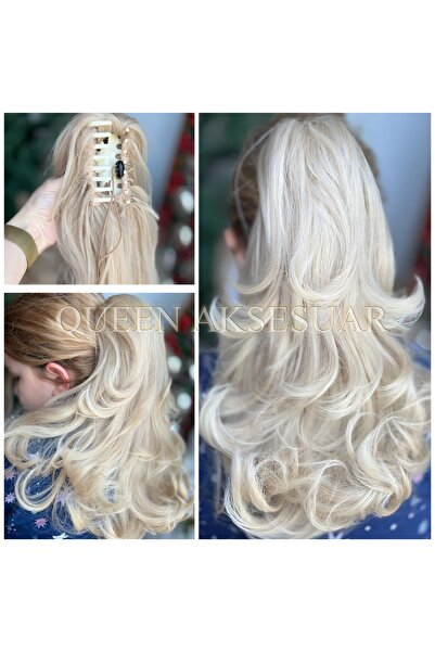 Queen Nelly lüks düz uzun katlı kesim at kuyruğu fiber ısıya dayanıklı mandal...