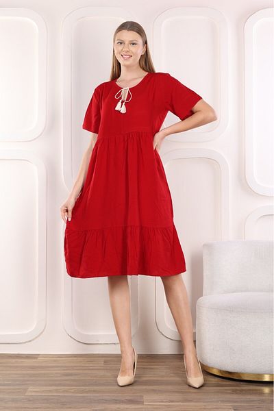 mervemoda Rochie de vară țesută pentru femei, cu mânecă scurtă, până la genunchi