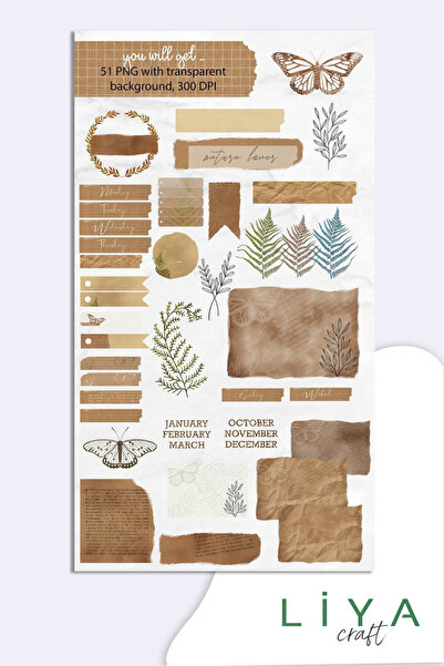 LiyaCraft Vintage Sticker Planner Ajanda Bullet Journal Için Uygun Set