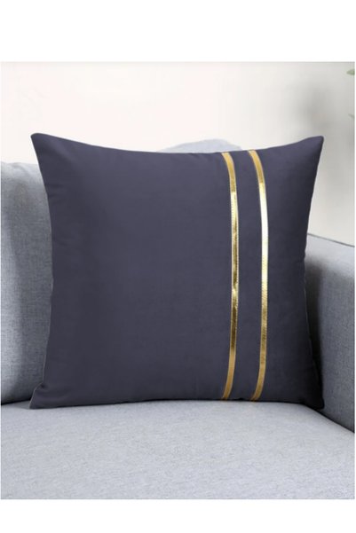 DeccoStil Throw Pillow Cover Anthracite Blue with Gold Detail