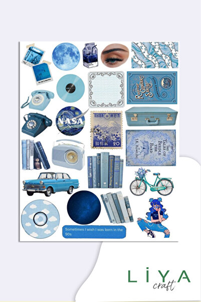 LiyaCraft Blue Temalı Sticker Planner Ajanda Bullet Journal Için Uygun Set