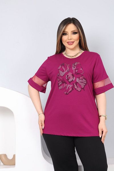 vividbutik LARGE SIZE FRONT STONE FLORAL PATTERNED BLUZ
