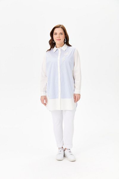 FUAT GÜRSEN Fuat Gürşen 1356 Flower Detailed Large Size Striped Tunic