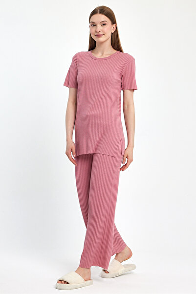 MEBA Zsinóros rózsaszín női pizsama szett - rövid ujjú szezonális