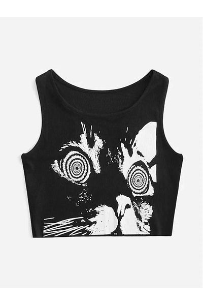 Gofeel Y2k Abstract Print Μαύρη λεπτομέρεια Crop Top