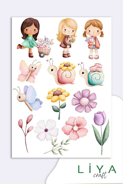 LiyaCraft Baby Flower Sticker Planner Ajanda Bullet Journal Için Uygun Set