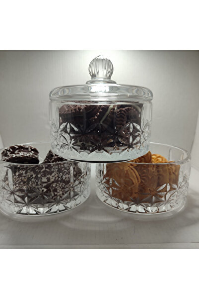MADAME LUDA Crystal 280 CC 3 Layer 4 Pieces - Snack Bowl and Cookie Bowl Effect, Magnolia + Sweet Glass Bowl