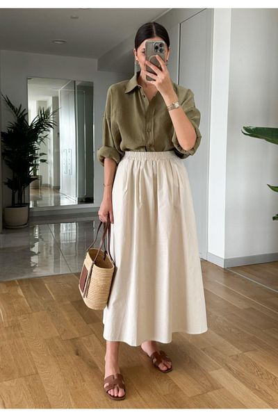 My Blog Popeline-Rock mit elastischer Taille und Seitentaschen