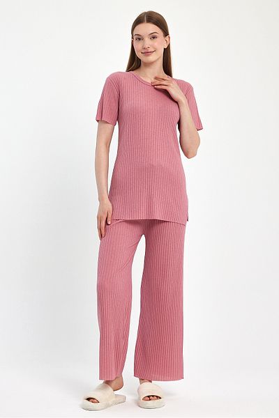 MEBA Corded Pink Women's Pajama Set - Short Sleeve Seasonal