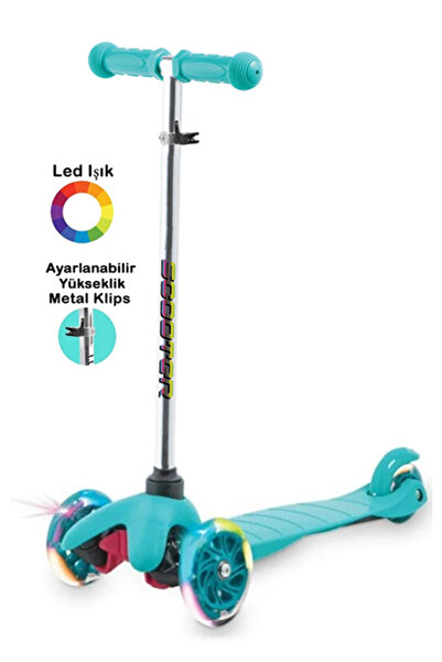 Tntech 3 Tekerlekli (7Renk Işıklı) Gövde Sıkıştırma Mandallı Yükseklik Ayarlı Işıklı Scooter