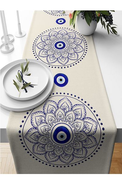 Bertille Home Nazar Series 140x40 Cm Digital Print Runner (Evil Eye)