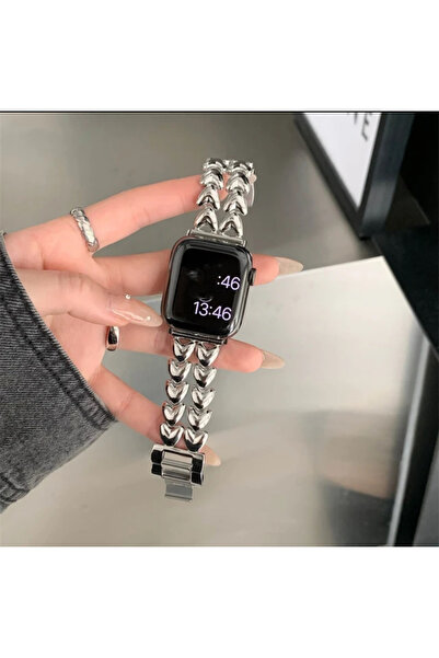 Bushco Store Apple Watch Uyumlu Çift Zincir Kalp Çelik Kordon 38-40-41 mm