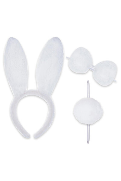 Partimarka Beyaz Tavşan Tacı Seti Tavşan Kostüm Aksesuarı