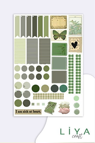 LiyaCraft GREEN PLANNER Sticker Planner Ajanda Bullet Journal Için Uygun Set