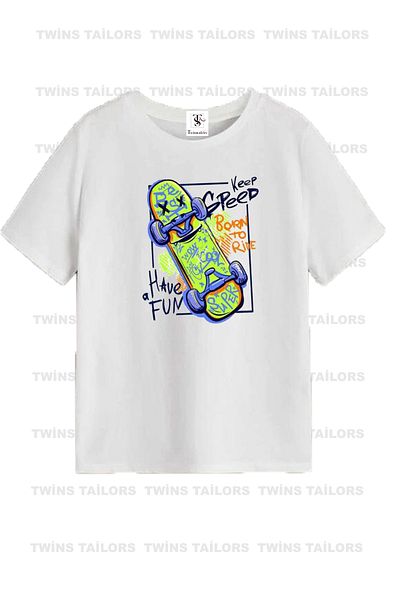 twins tailors Skateboard Printed 2 Pantaloni scurți 1 Tricou Set Copii Vară
