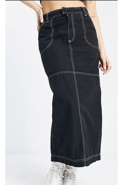 september island Black Long Skirt - Parachute Fabric, Maxi Design