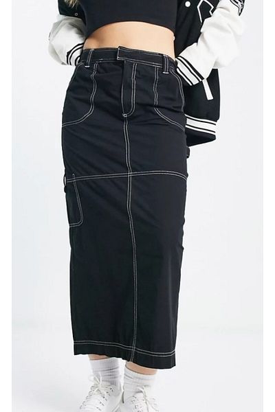 september island Black Long Skirt - Parachute Fabric, Maxi Design