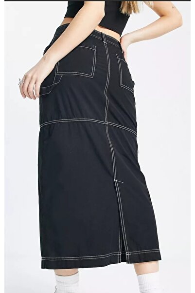 september island Black Long Skirt - Parachute Fabric, Maxi Design