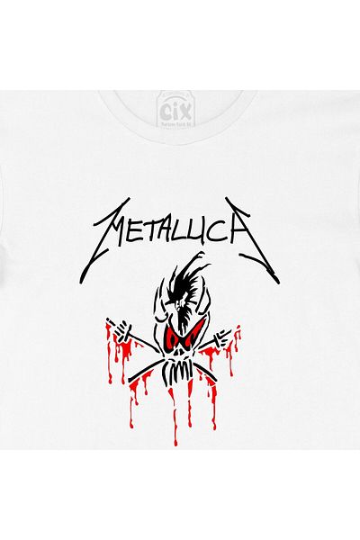 Cix Λευκό T-shirt με κόκκινο λογότυπο Metallica με σχέδιο λογότυπου τσέπης