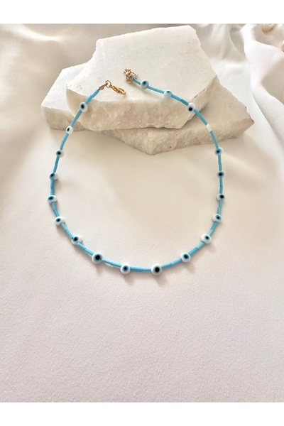 Atelier Çağla قلادة زجاجية زرقاء مطرزة بالخرز