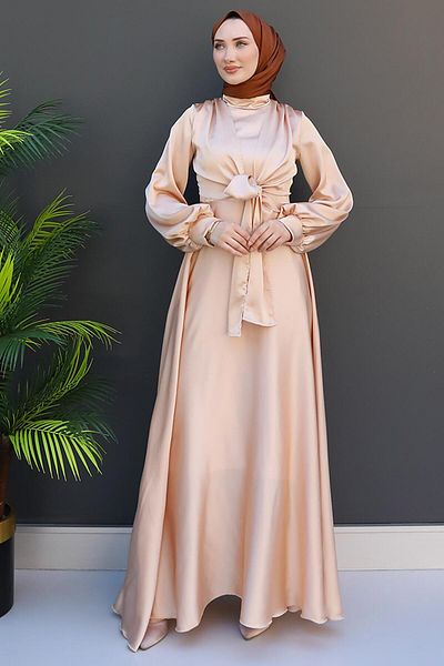 GİZ AGİYİM Knotted Dress from the Waist Corrugation