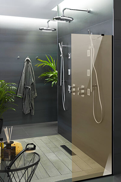 Decorita Cam Duşakabin Seperatör - Sabit Panel | Bronz Cam | Siyah Profil | 55cm x 190cm
