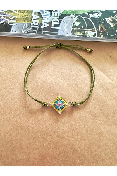 Atelier Çağla Ethnic Patterned Green Zircon Bracelet