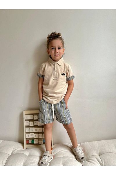 hira kids collection Комплект от муселинови шорти с поло яка за момче