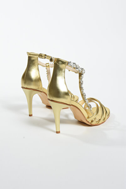 Gökçe Shoes Zoyenka Gold Taş Şerit Detay Kadın Topuklu Ayakkabı