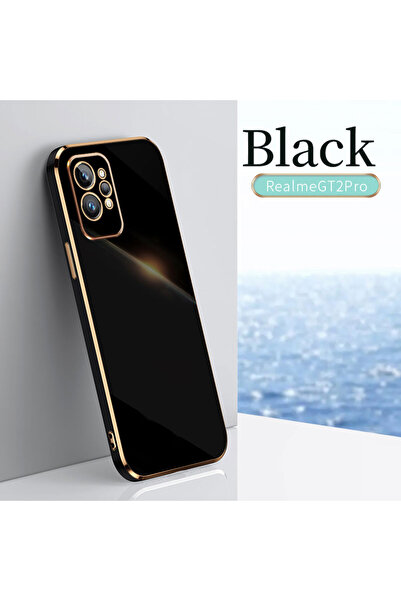 Fibaks Realme GT2 Pro Kılıf Parlak Kenarlı Altın İşlemeli Kamera Korumalı Kapak