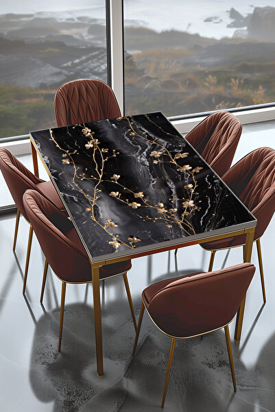 InkSyncStudios Masa Kaplama Folyosu Mobilya Masa Kaplama Gold Çiçek Detaylı S...