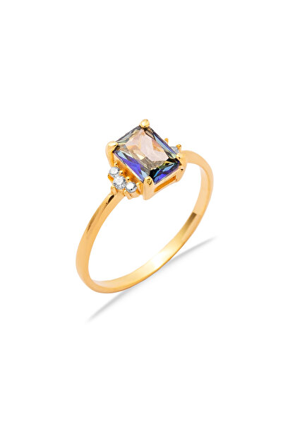 Silveranka 925 Ayar Gümüş Blue Topaz Baget Taşlı Yüzük