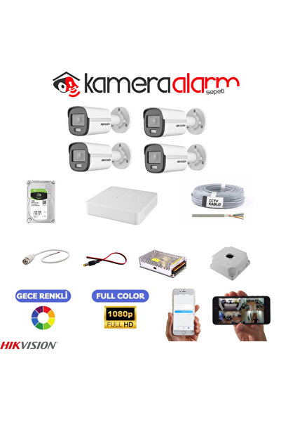 Hikvision 4 Kameralı Gece Renkli Güvenlik Kamerası Seti - Uzaktan İzleme - 1T...